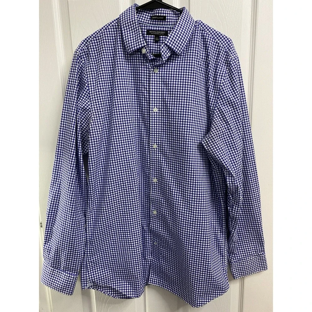 Men's Banana Republic Long Sleeve Button Up Casual Dress Shirt Blue/White L SLIM